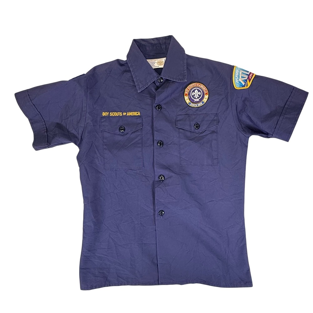 Boy Scouts of America BSA Youth Medium Navy Blue Short Sleeve Uniform Shirt